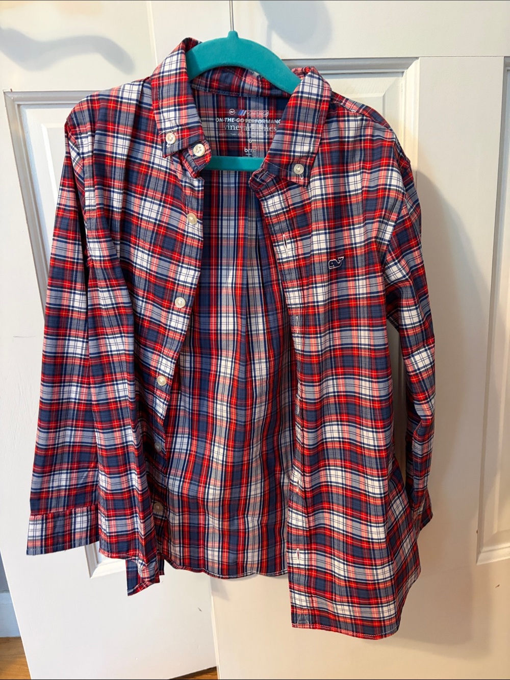 Vineyard Vines Boys Red Navy White Plaid Button-Down Shirt, brrr material , 6
